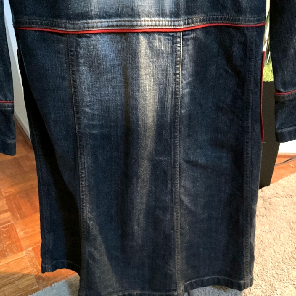 DKNY Vintage, Rare Beautiful Distressed Full Length Denim Coat - Picture 9 of 10